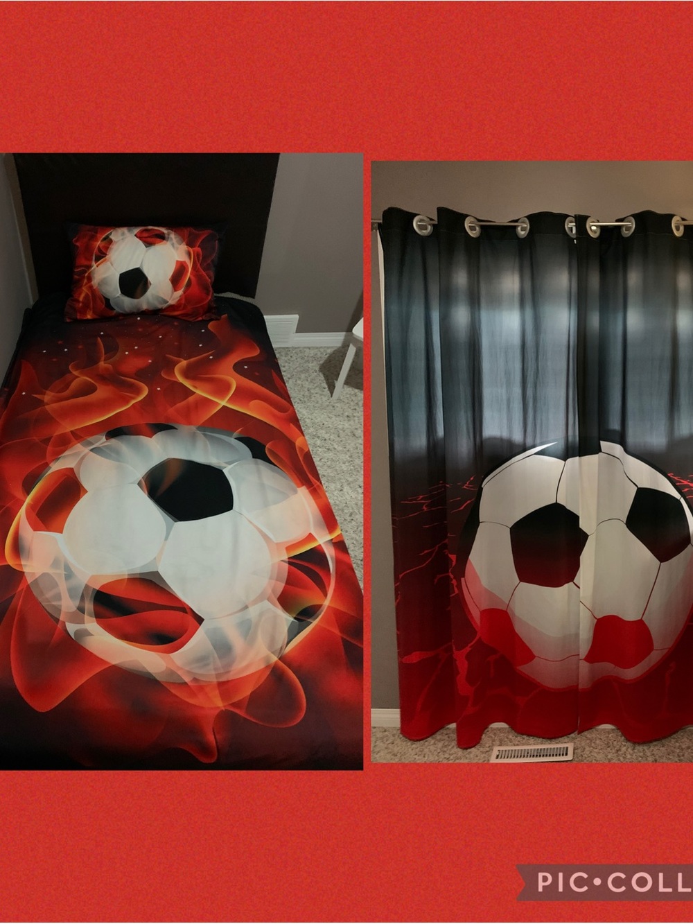Soccer Flame Twin Duvet Cover,Pillow Shams & Curtain Set